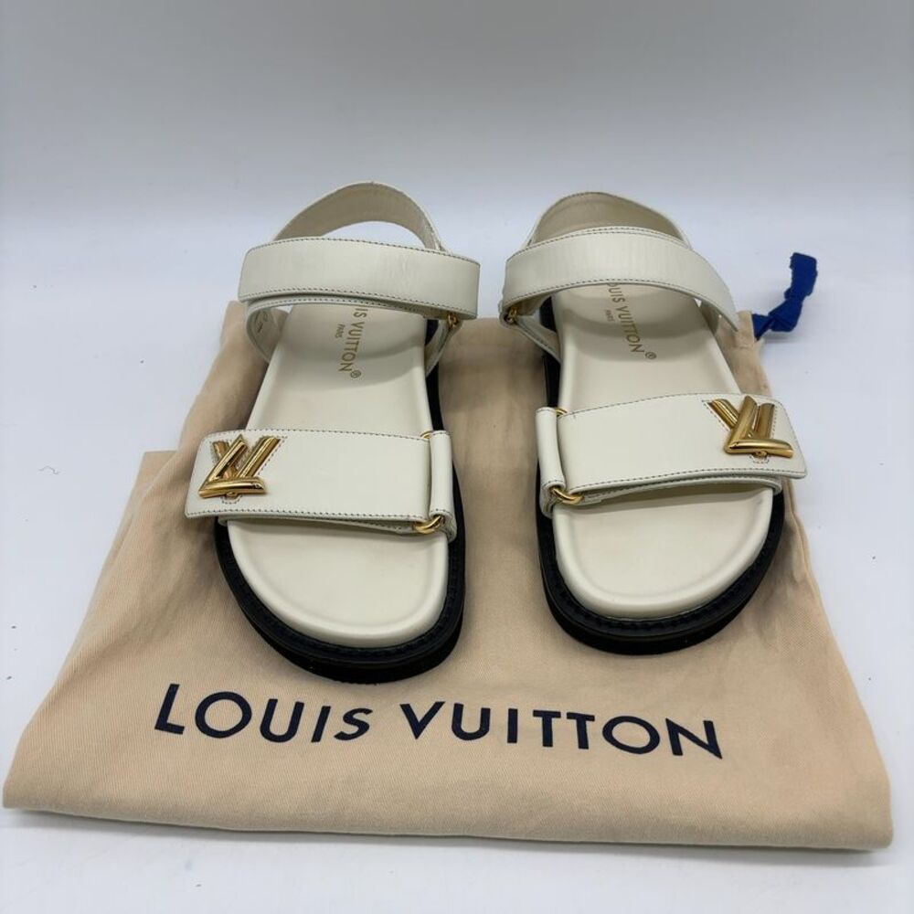 Louis Vuitton Cream Leather Buckle Sandals